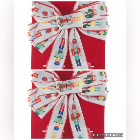 Set of 2 Holiday Style Nutcracker Large Wired Christmas Tree Topper Bow New - Picture 1 of 3